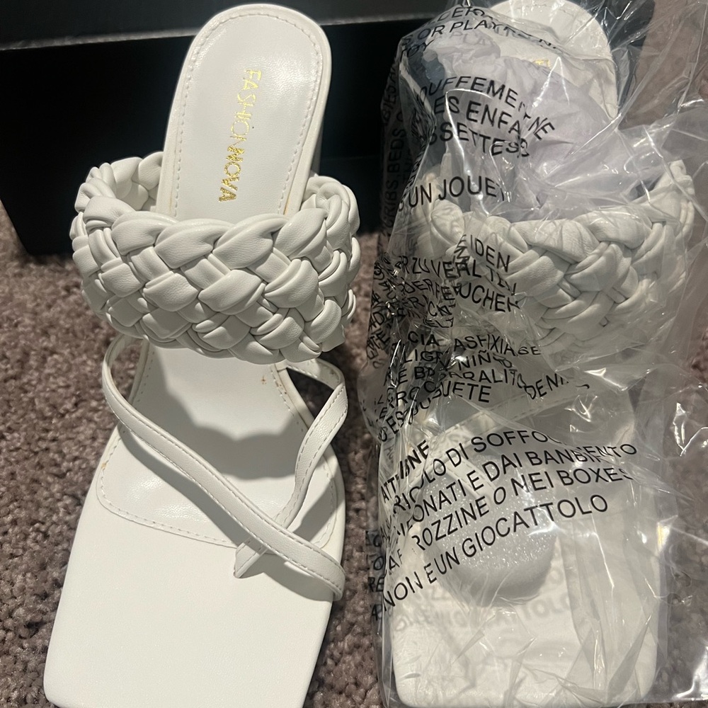 Fashion Nova White Braided Heels